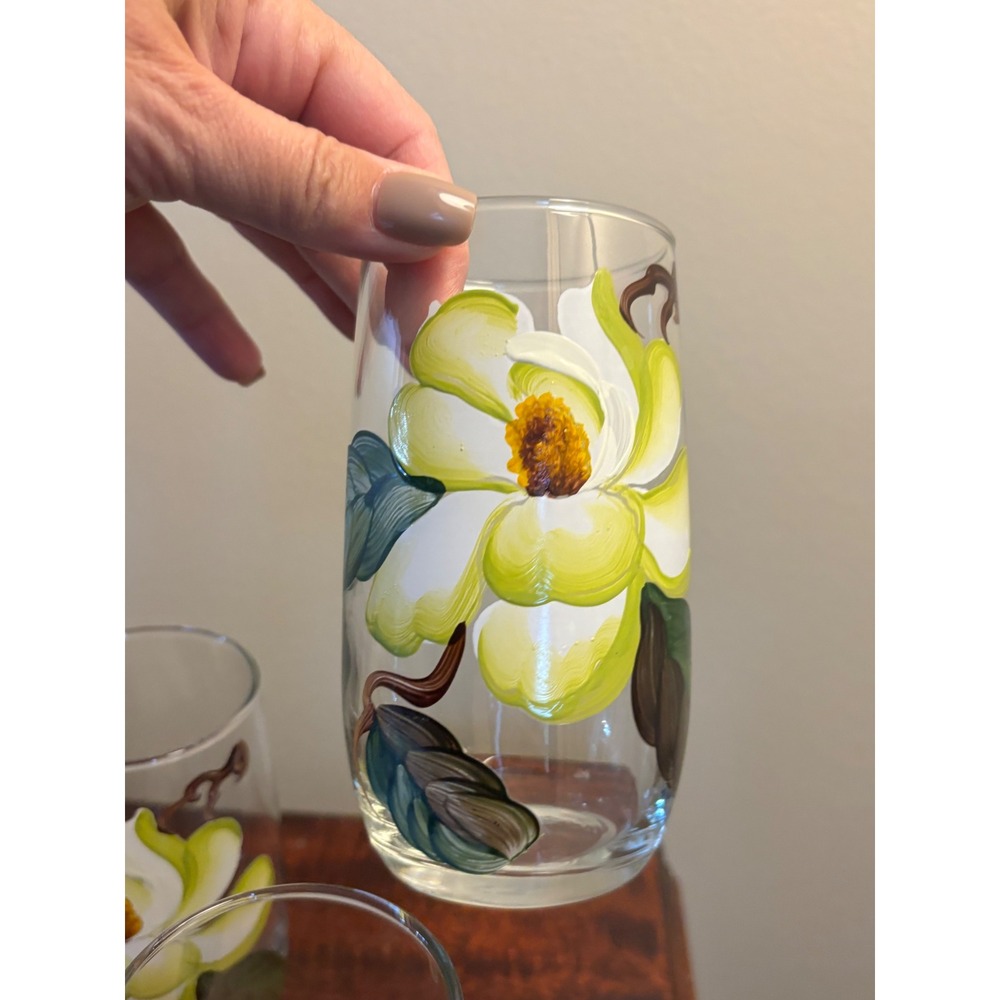Vintage MCM Bartlett Collins pitcher & glasses set magnolia hand-painted - Picture 13 of 14